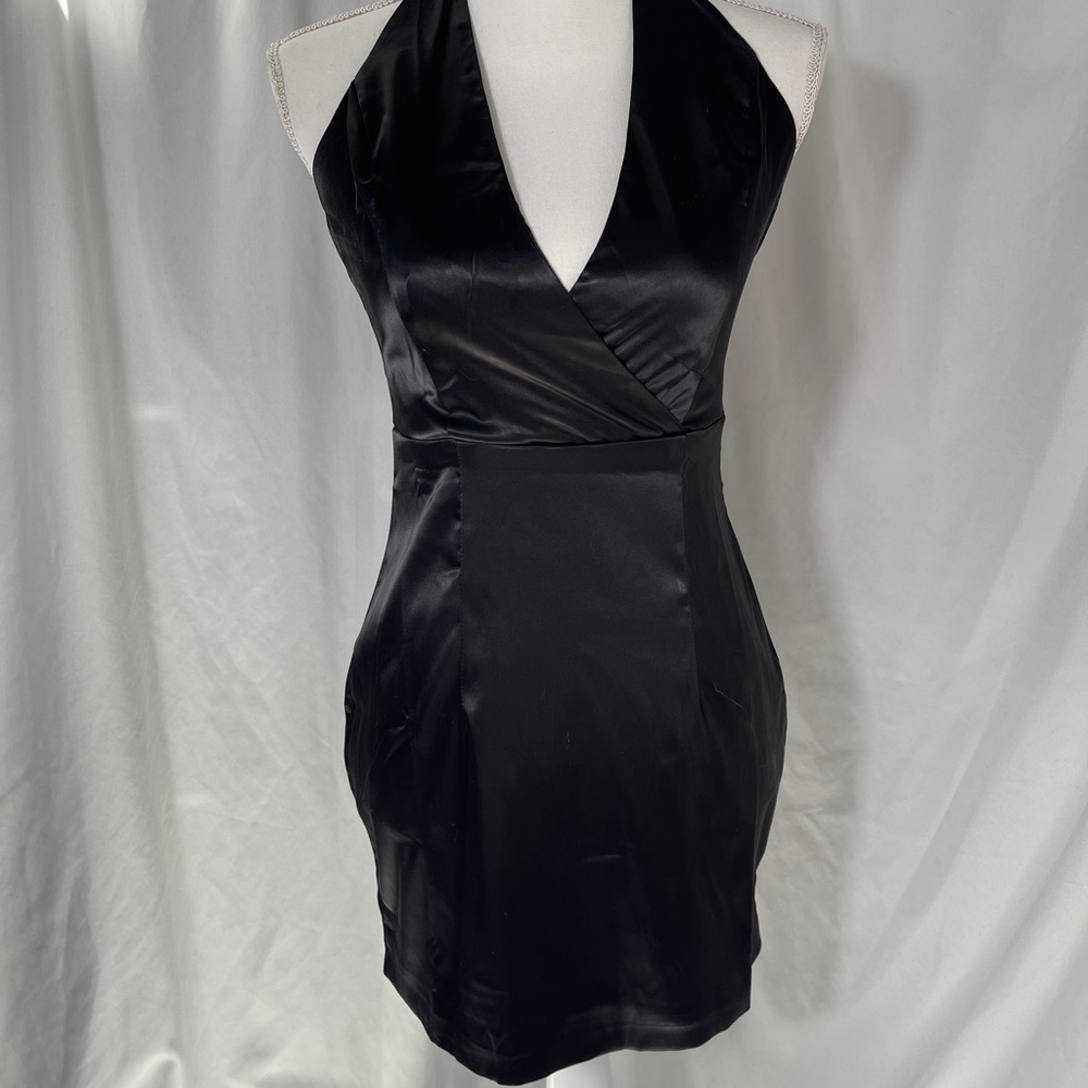 ELEGANT SATIN HALTER COCKTAIL MINI DRESS SMALL